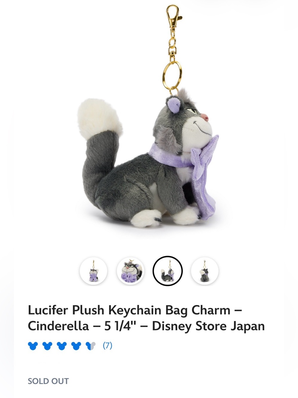 Disney Lucifer Plush Keychain Bag Charm in Gray with Purple Bow - Picture 2 of 2